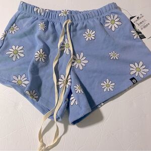 Circle X blue Daisy floral retro boho Y2K loungewear sweat shorts pull on NWT M